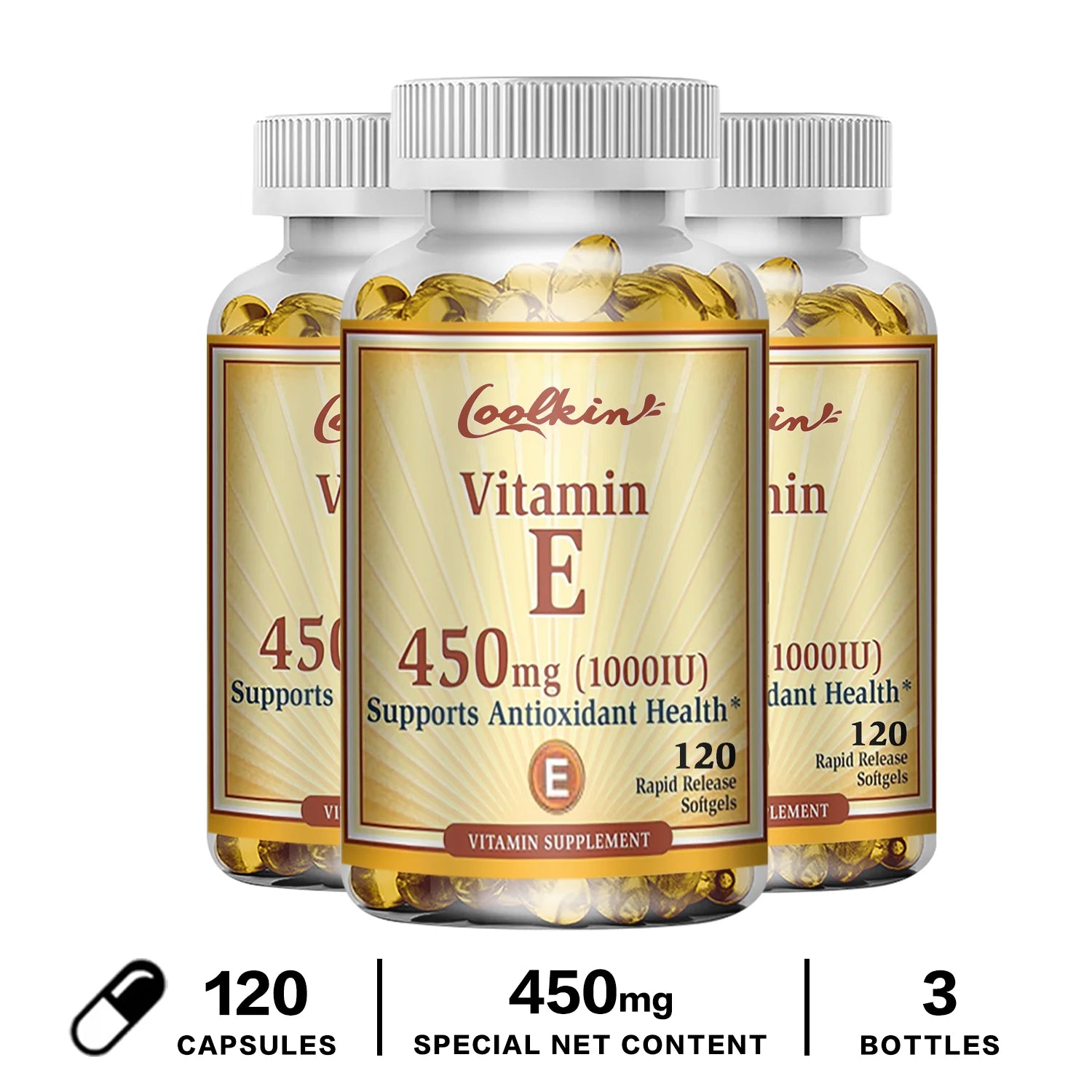 Vitamin E Capsules 450mg - Skin Firming, Wrinkle Reduction, Anti-aging, Antioxidant
