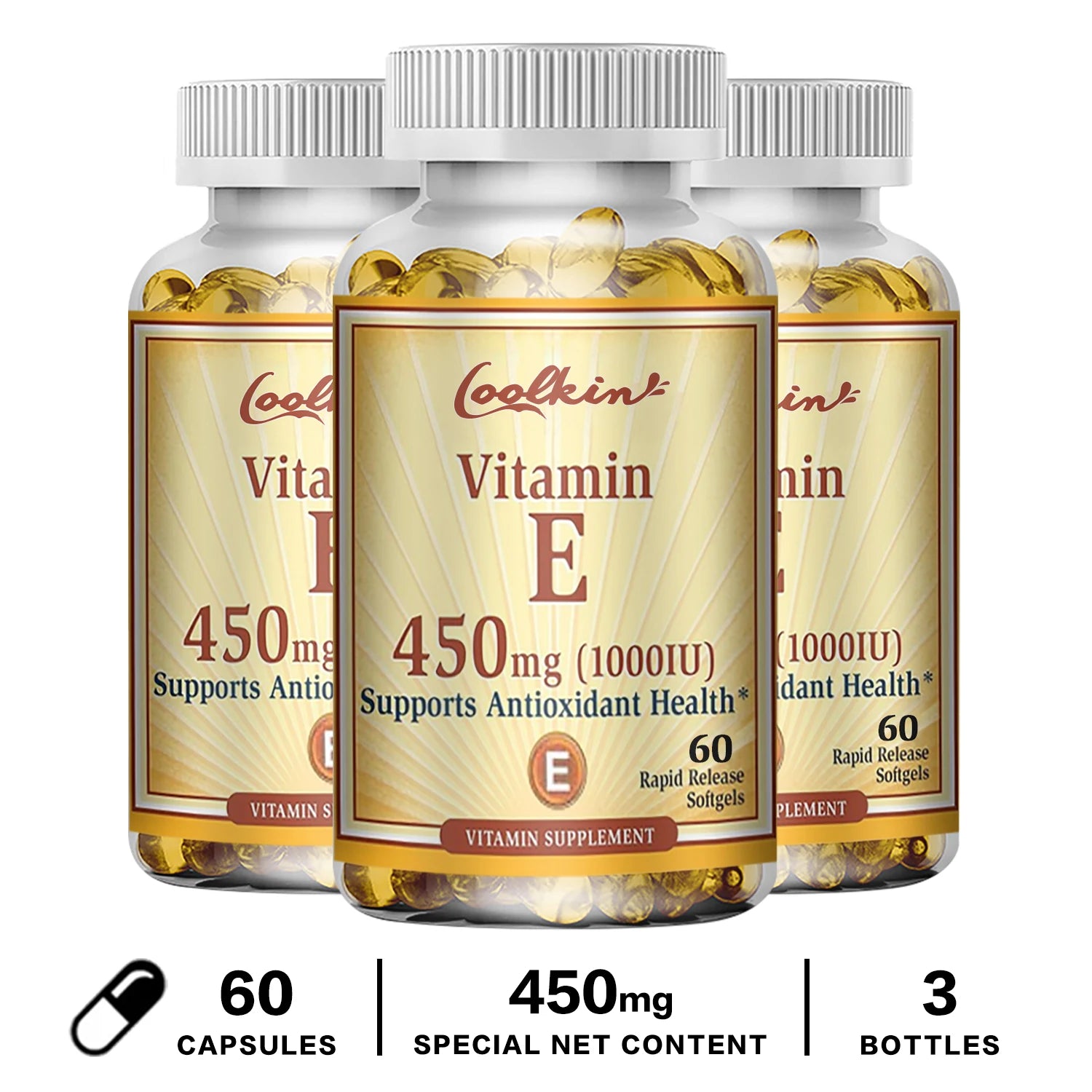 Vitamin E Capsules 450mg - Skin Firming, Wrinkle Reduction, Anti-aging, Antioxidant
