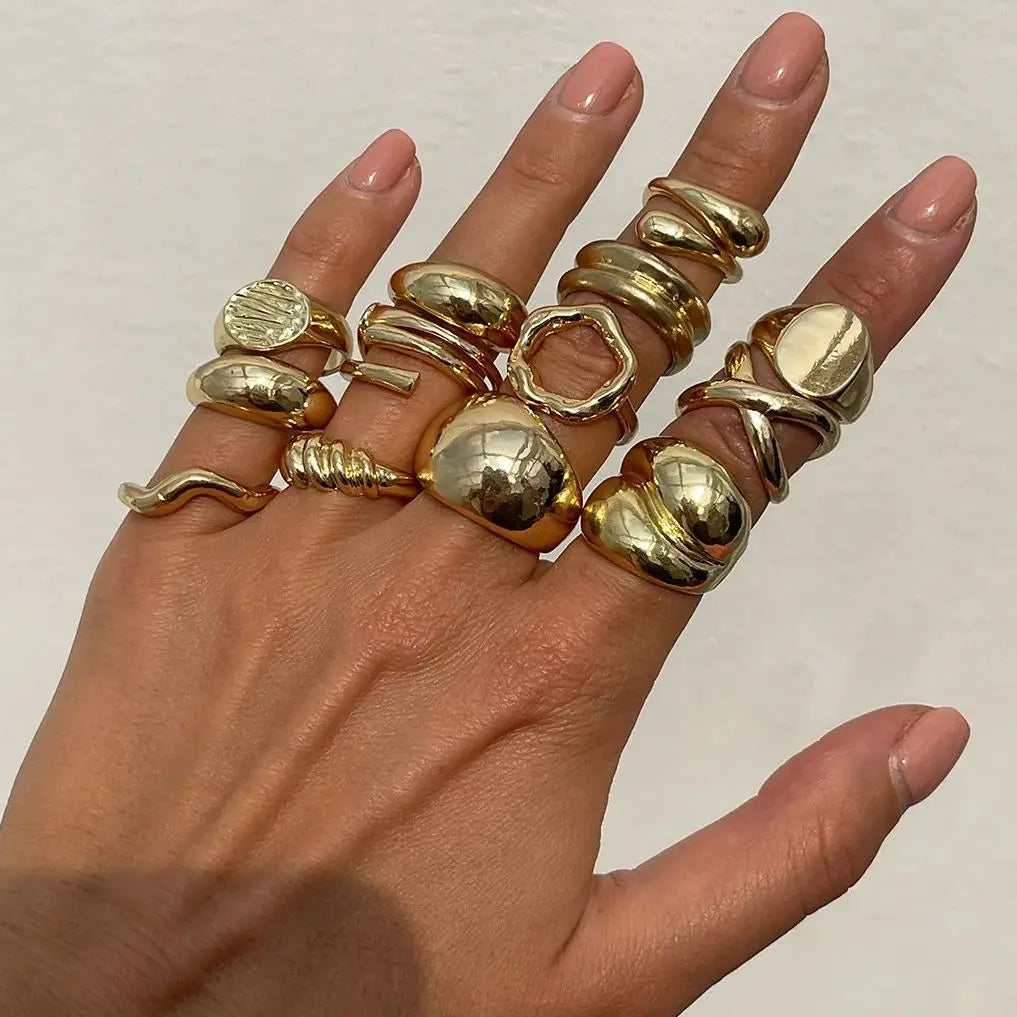 DIEZI 14pcs/set Vintage Metal Rings For Women Men Gift Fashion Punk Hip Hop Gold Silver Color Irregular Knuckle Joint Ring Set