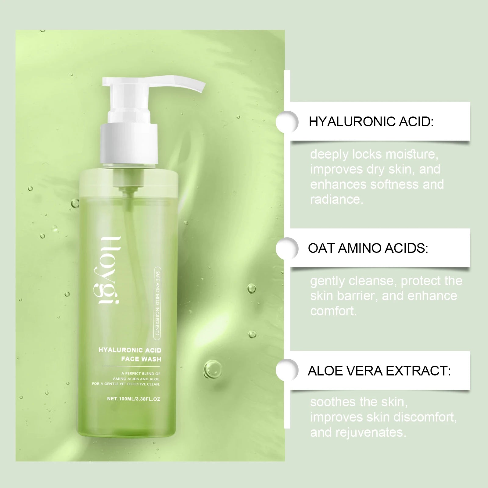 Hyaluronic Acid Cleansing Gel Pore Cleaning & Hydrating Non-Drying Face Wash Exfoliating Moisturizing Formula Facial Cleansing